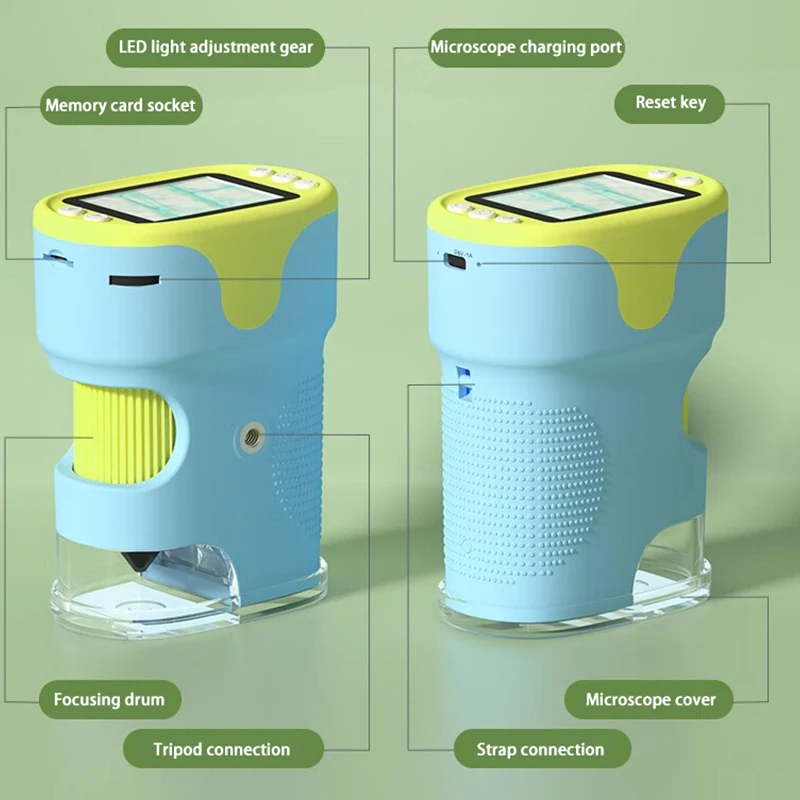 子供用LEDライト付きハンドヘルド懐中電灯ポケット顕微鏡、モンテッソーリディスプレイ、生物学倍率、屋外学生、教育ギフト、ステム玩具