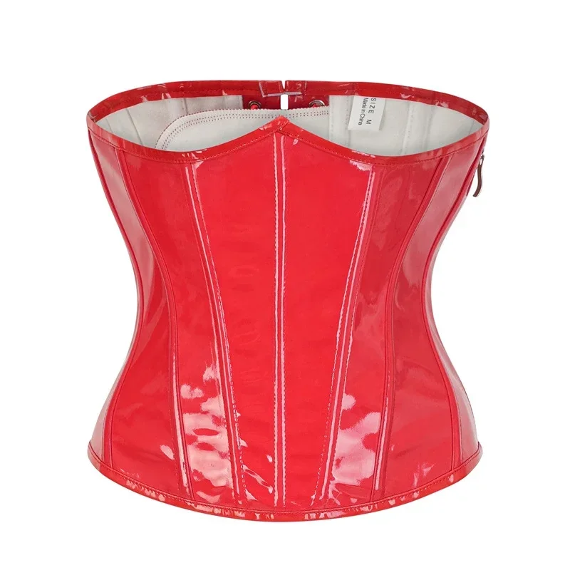 Espartilho Underbust PVC para mulheres, Waist Cincher, PU Leather Bustier, Top sexy, vermelho e preto