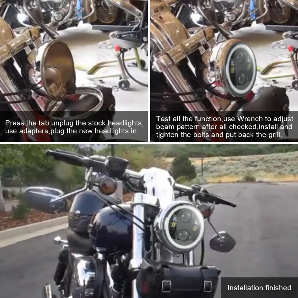 Fotografia 7: Farol LED de 5 3/4 polegadas (5,75 polegadas) para motocicletas Dyna Softail Sportster 883 XL883 FXCW