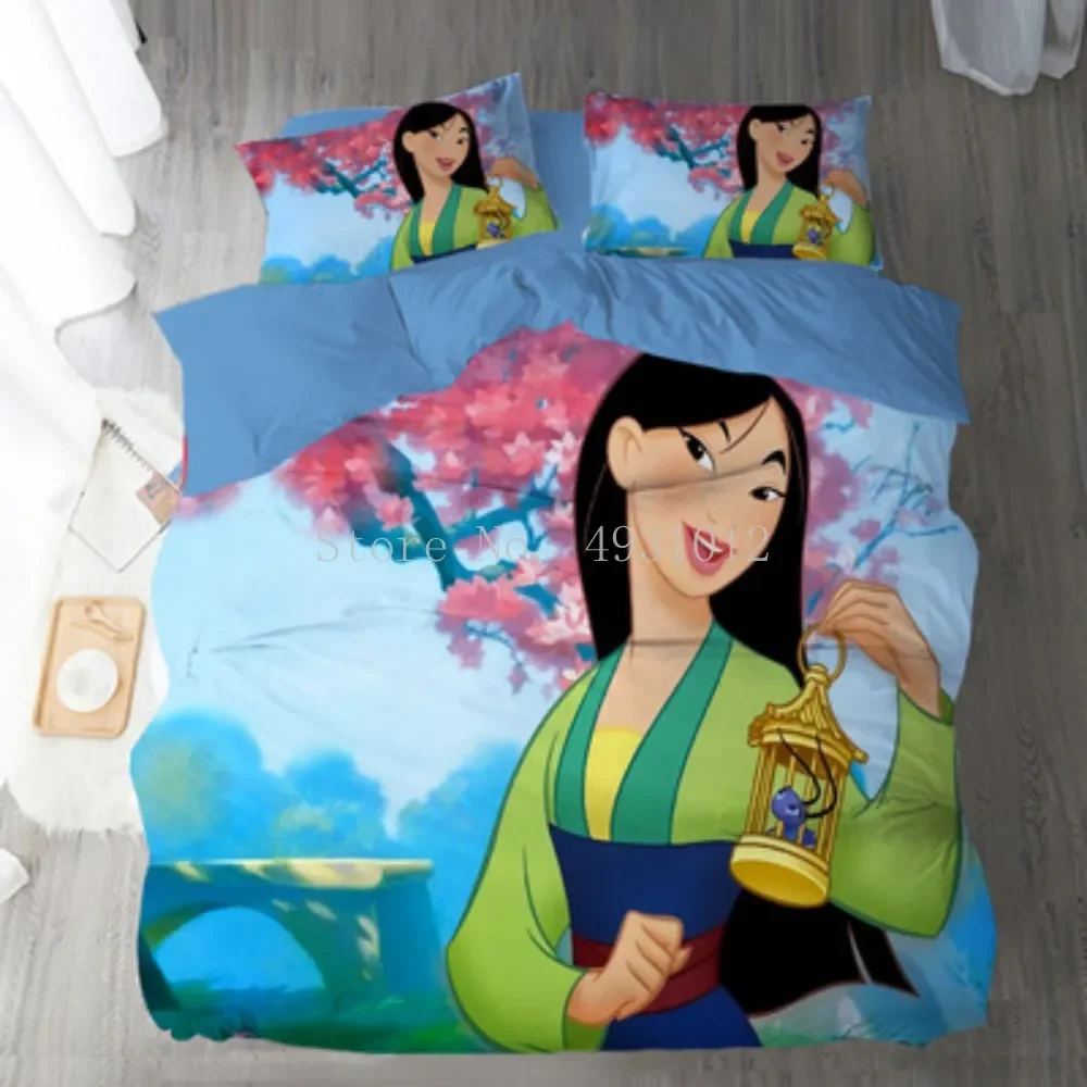 Cartoon Mulan Bedding Set Single Double Queen King Size Duvet Cover Pillowcase Girls Bed Cover 3Pcs of Children\'s Home Textile