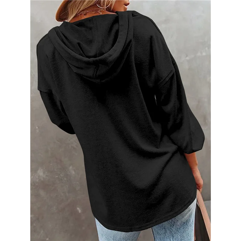 ABRT - Damska bluza rozpinana z kapturem, bluzy zapinane na guziki, topy ze sznurkiem, dekolt w serek, koszulki Henley z długim rękawem