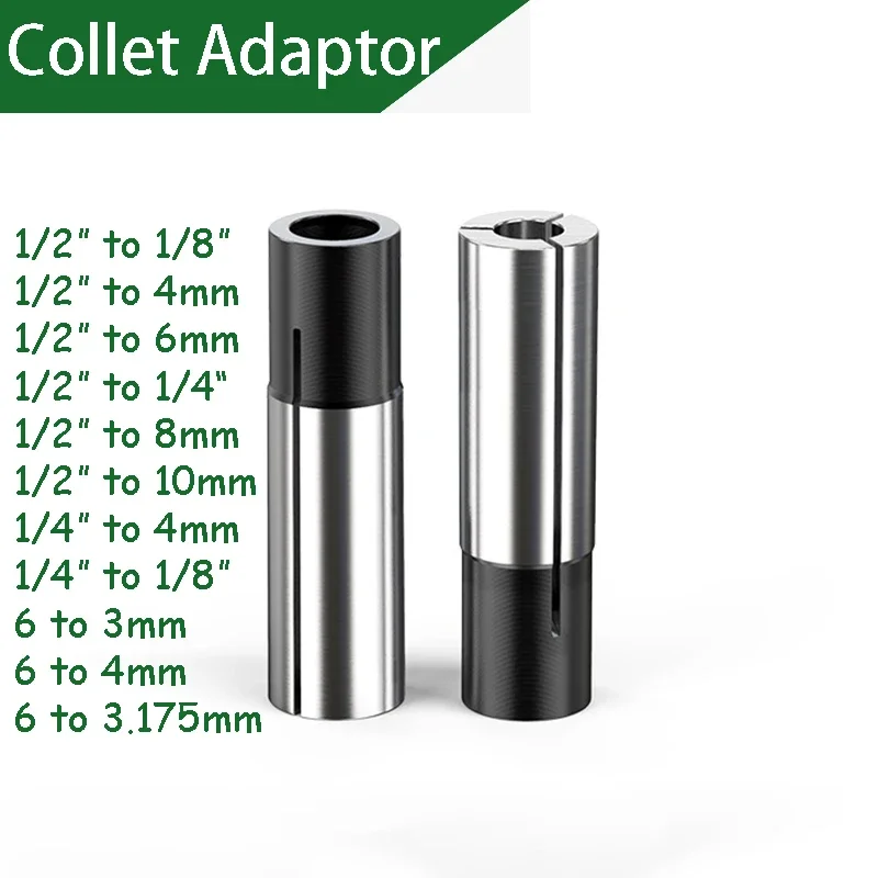 

Collet Adaptor Collet Chuck Conversion Sleeve Shank Speed Dril CNC Spindle Milling Machine Toolsl 1/2" 1/4" 1/8" to 4/6/8/10mm