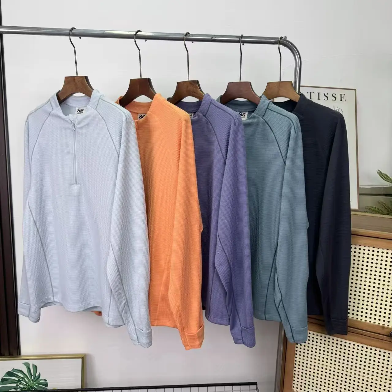 

Outdoor Climbing Sport Sweatshirt T-Shirt Couple Polyester Fiber Wet Sweat Absorbent Half Open Collar Hoodie Checkered Pattern