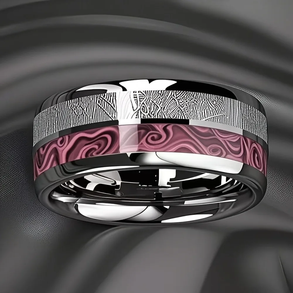 8MM New Agate Stone Inlay Polished Stainless Steel Rings for Women Men Wedding Band Accessories Jewelry Unisex Ring for Gift