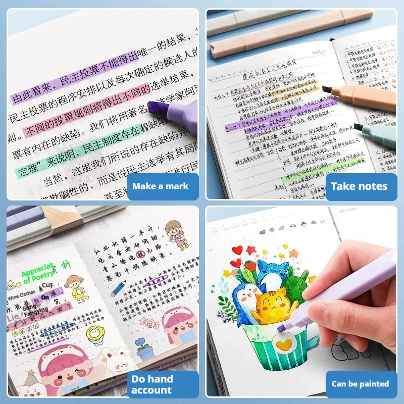 مجموعة أقلام فلورسنت مزدوجة الرأس، أقلام تحديد ملونة سميكة ورقيقة، أقلام تحديد جمالية للطلاب، مستلزمات مكتبية