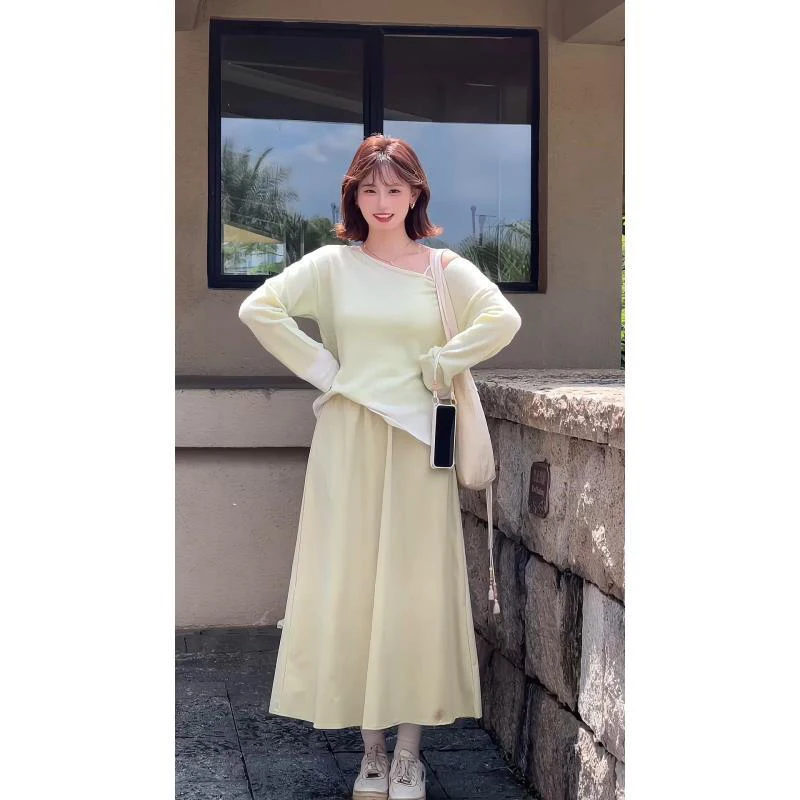 Ensemble deux pièces décontracté pour femmes, avec jupe drapée, effet amincissant, ton Cool, tendance Maturi Faion, hiver