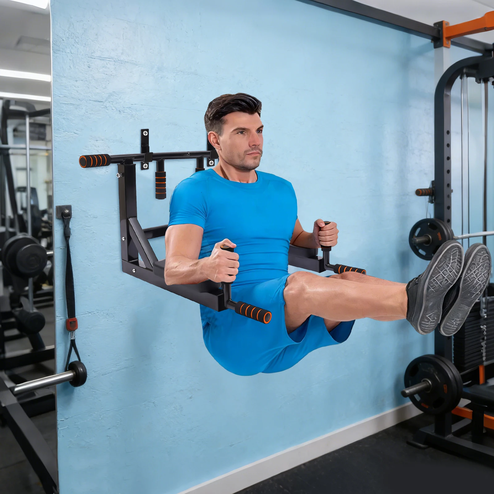 Barra de dominadas montada en la pared, barra de dominadas desmontable para montaje en pared, estación de flexiones multifuncional, equipo de entrenamiento para gimnasio en casa. 5