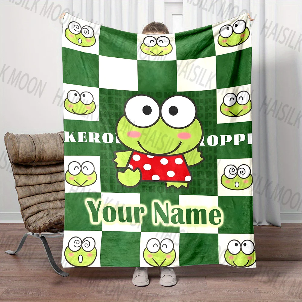 1PC Custom Name Sanrio Keroppi Printed Blanket, All-Season Multi-Use for Nap, Camping, Travel, Car,Sofa Bed Machine Washable