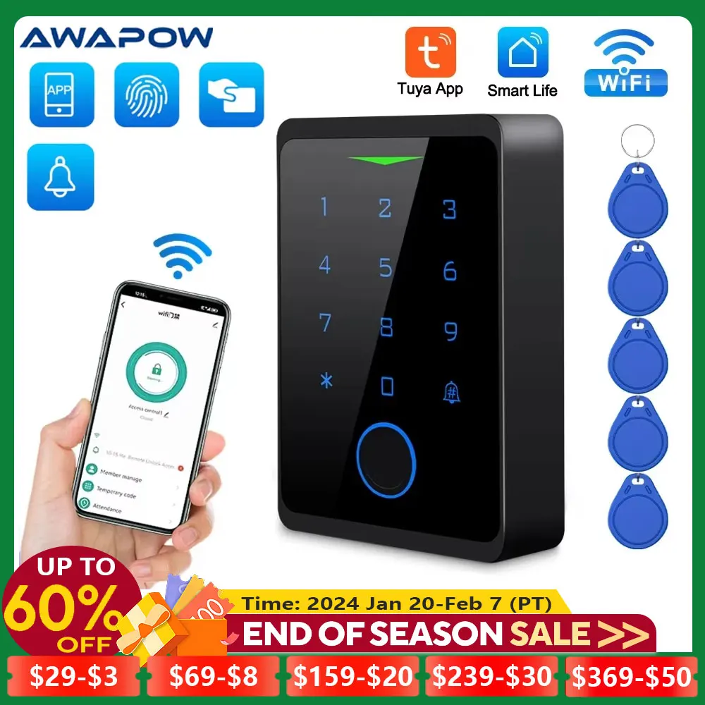 Awapow Tuya Kits de Control de Acceso CF1-2.4G Wifi sistema de Control de Acceso de puerta seguridad impermeable huella digital cerradura electrónica