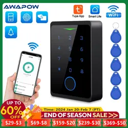 Awapow tuya kits de controle acesso CF1-2.4G wifi porta sistema controle acesso segurança à prova dwaterproof água impressão digital fechadura eletrônica