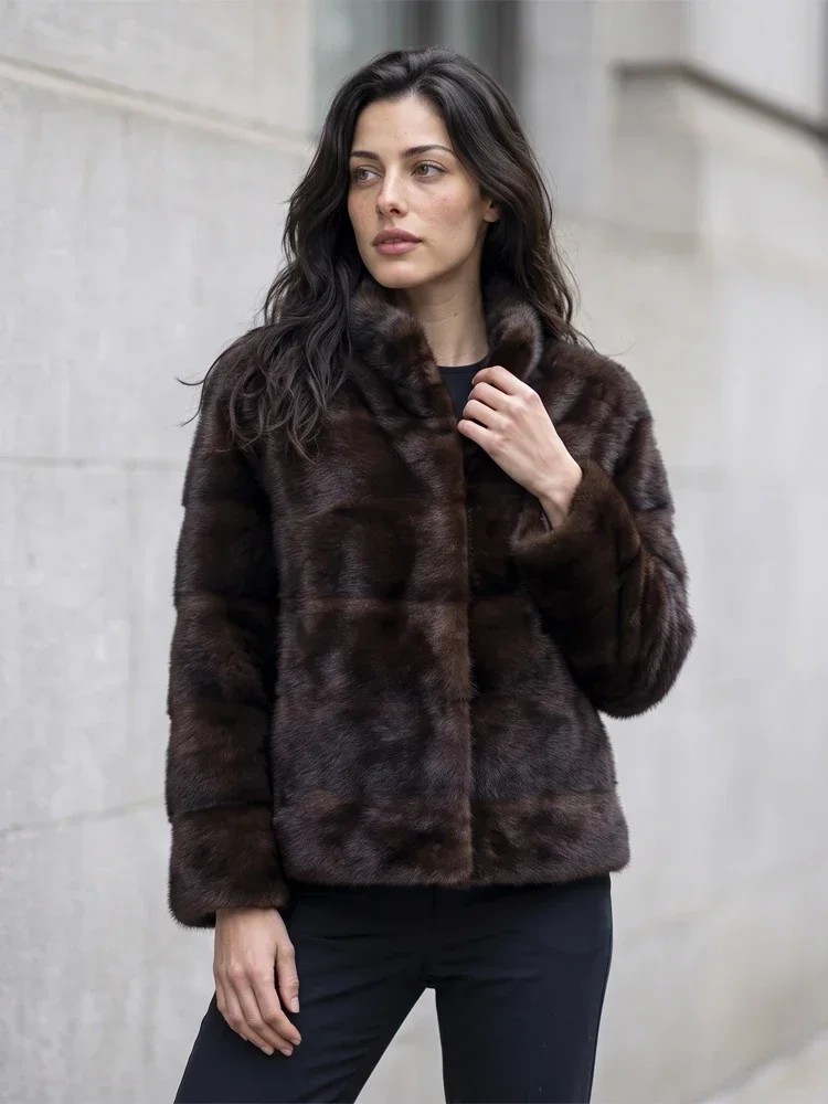 Women Warm Stand Collar Patchwork Faux Fur Coat For Fluffy Full Sleeve Snap Button Short Jacket 2026 Winter Casual Outerwear