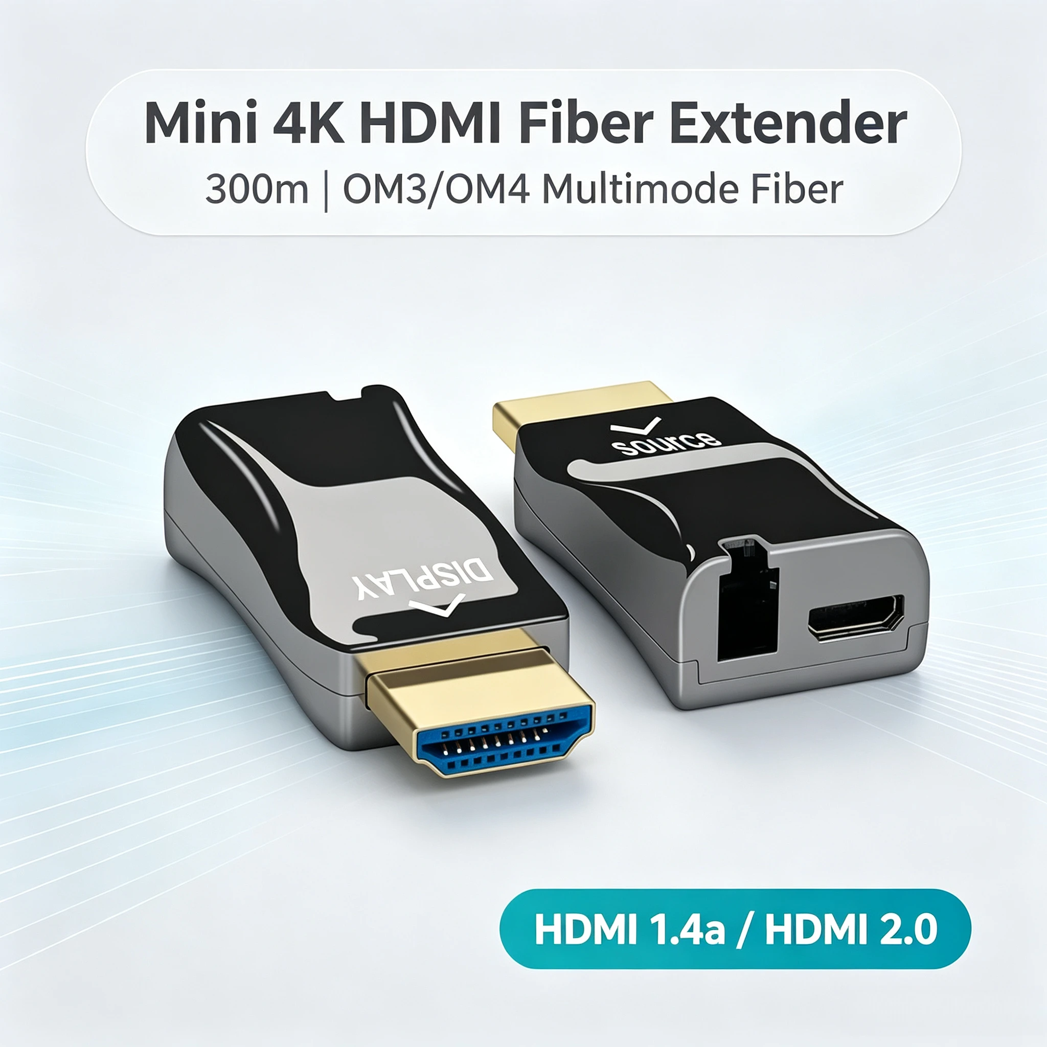 Mini 4K HDMI Fiber Extender,HDMI1.4a / 2.0 Over Fiber Optical Transceiver up to 300m,4K@30HZ/60Hz HDMI Fiber Converter,Multimode