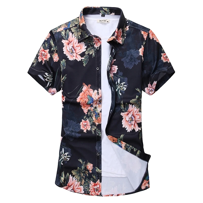 

Single Button Up Shirt 2024 Summer New Bright Hawaiian Shirts Men Fashion Stretch Flowers Short Sleeve Casual Shirts