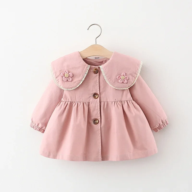 Spring and Autumn New Girl Baby Coat Sweet Little Flower Doll Collar Korean Edition Minimalist Windbreaker Suitable for 0-3 Year