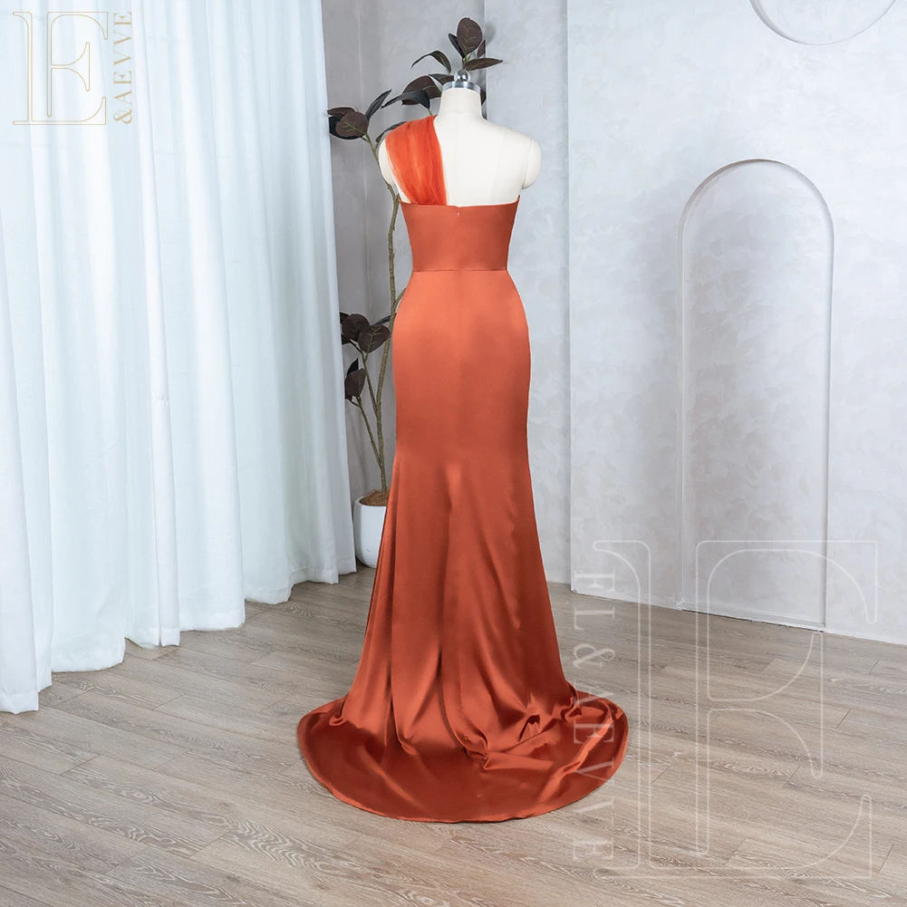 Real Photo Burnt Orange Satin Bridesmaid Dresses One Shoulder Wedding Party Gowns for Bridesmaids Long Fomal Party Dresses