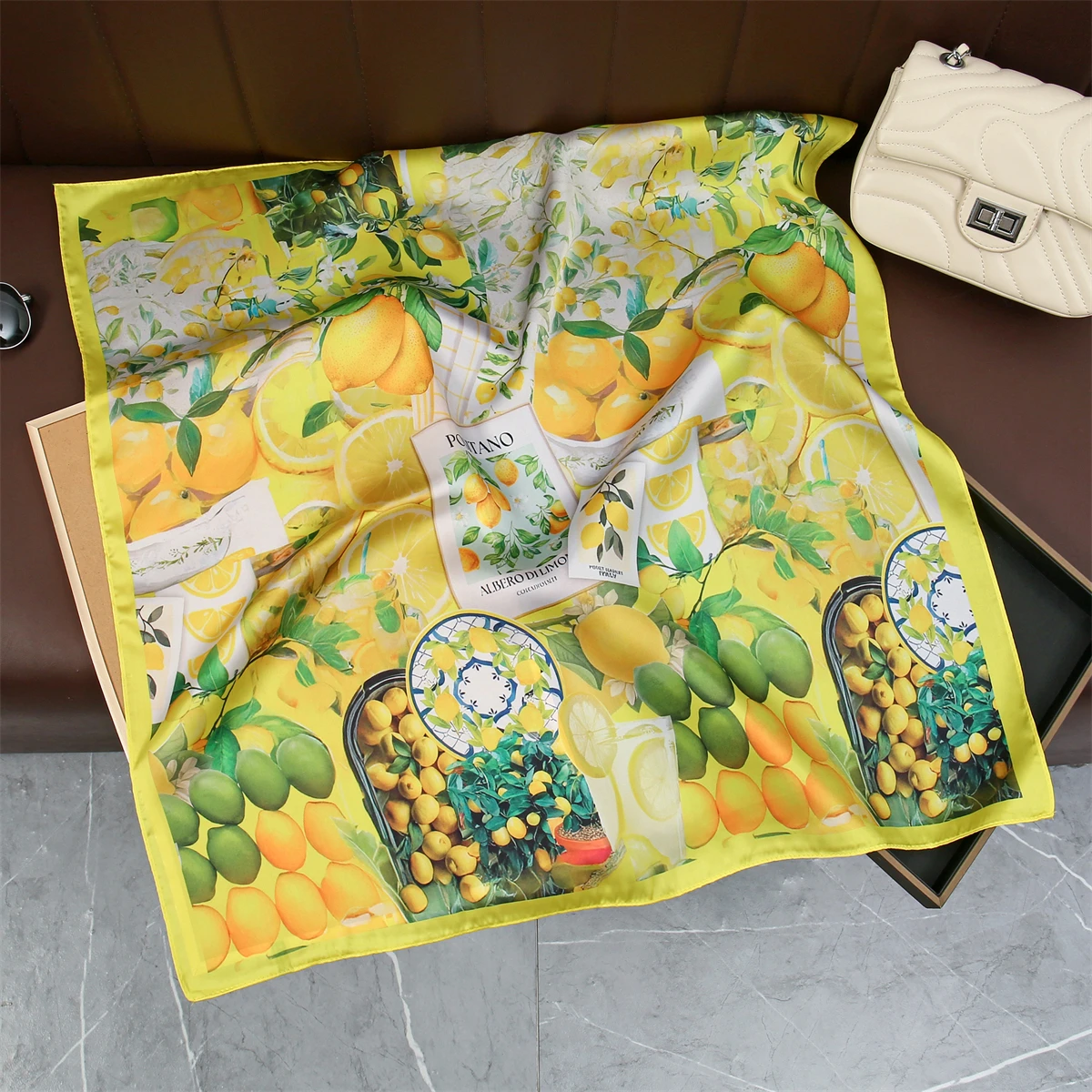 

Шелковый квадратный платок Lemon Silk для женщин, атласная шаль, хиджаб, повязка для волос, роскошный головной убор, 70*70 см, эшарп, бандана 2026
