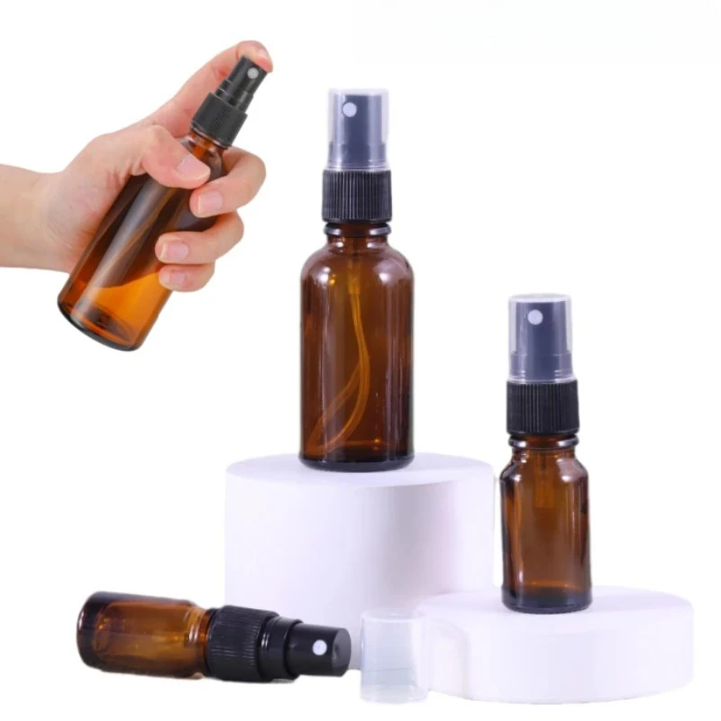 1/2 قطعة 5/10/30/50/100 مللي زجاجة رذاذ من الزجاج البني العنبر الزجاج السفر إعادة الملء زجاجة المحمولة العطور مضخة ضغط الزيت العطري #2