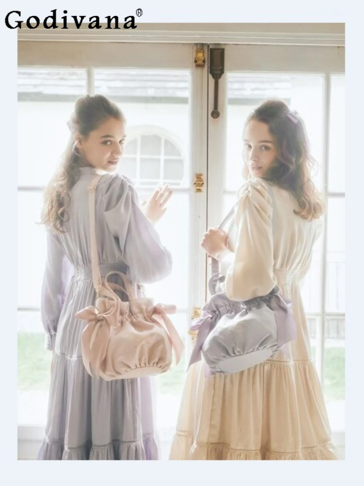 Japanese Style Sweet and Cute Ladies New Double-Sided Satin Bow Messenger Bags Shoulder Bag Fashion All-Match Women's Handbags