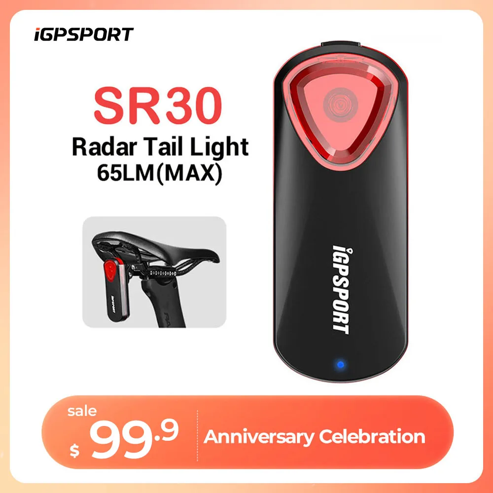 iGPSPORT SR30 Radar Tail Light Smart Rear Bike Light Brake Sensor Warning Lamp Waterproof LED Cycling Taillight 6 Mode Tail Lamp