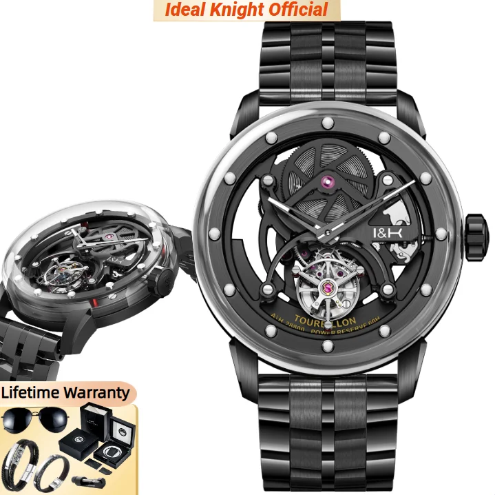 

Ideal Knight Tourbillon Automatic Movement Mechanical Watch for Men Skeleton Hollow Waterproof Luminous Men's Watch 6809