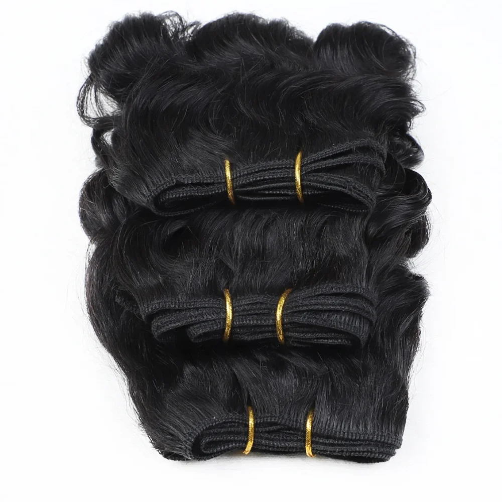 شعر برازيلي مموج ، خصلات شعر مجعد قصيرة ، شعر بشري ، وصلات ، 3 من الشعر المجعد