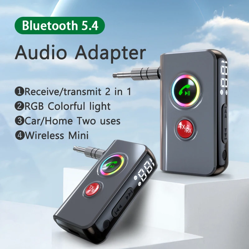 

Беспроводной аудиоадаптер 2-в-1, Bluetooth 5,4, приемник-передатчик, 3,5 мм AUX, звук без потерь, с микрофоном для телевизора, ПК, автомобильного динамика, усилителя