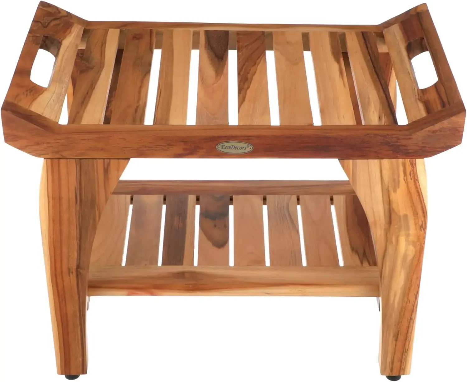 24 inch, Natural Wood, Teak Shower Bench, Shower Stool Wood, Wood Shower Chair, Arms, Bathroom Bench Seat, S