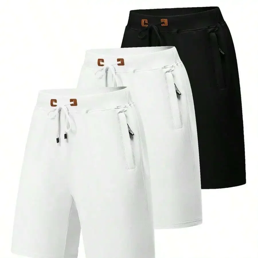 

Mens Casual Drawstring Elastic Waist Shorts With Zipper Pockets Summer Beach Sports Workout