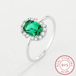 2022 NEW Classic Emerald Ring For Woman Real S925 Silver Diamond Crystal Flower Loyal Finger Wedding Party Gift Female Jewelry