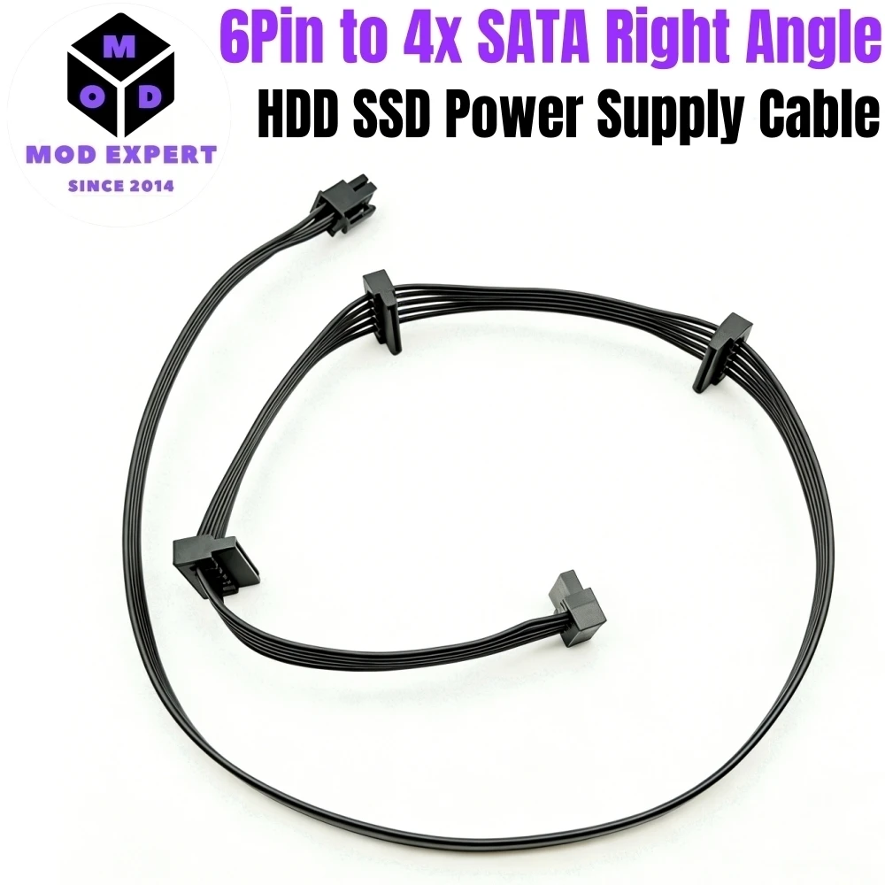 

6Pin to 4 SATA Male Angled HDD SSD SATA Power Cable for Corsair CS850M, CS750M, CS650M, CS550M, CS450M CS-M Type 3 Modular Power