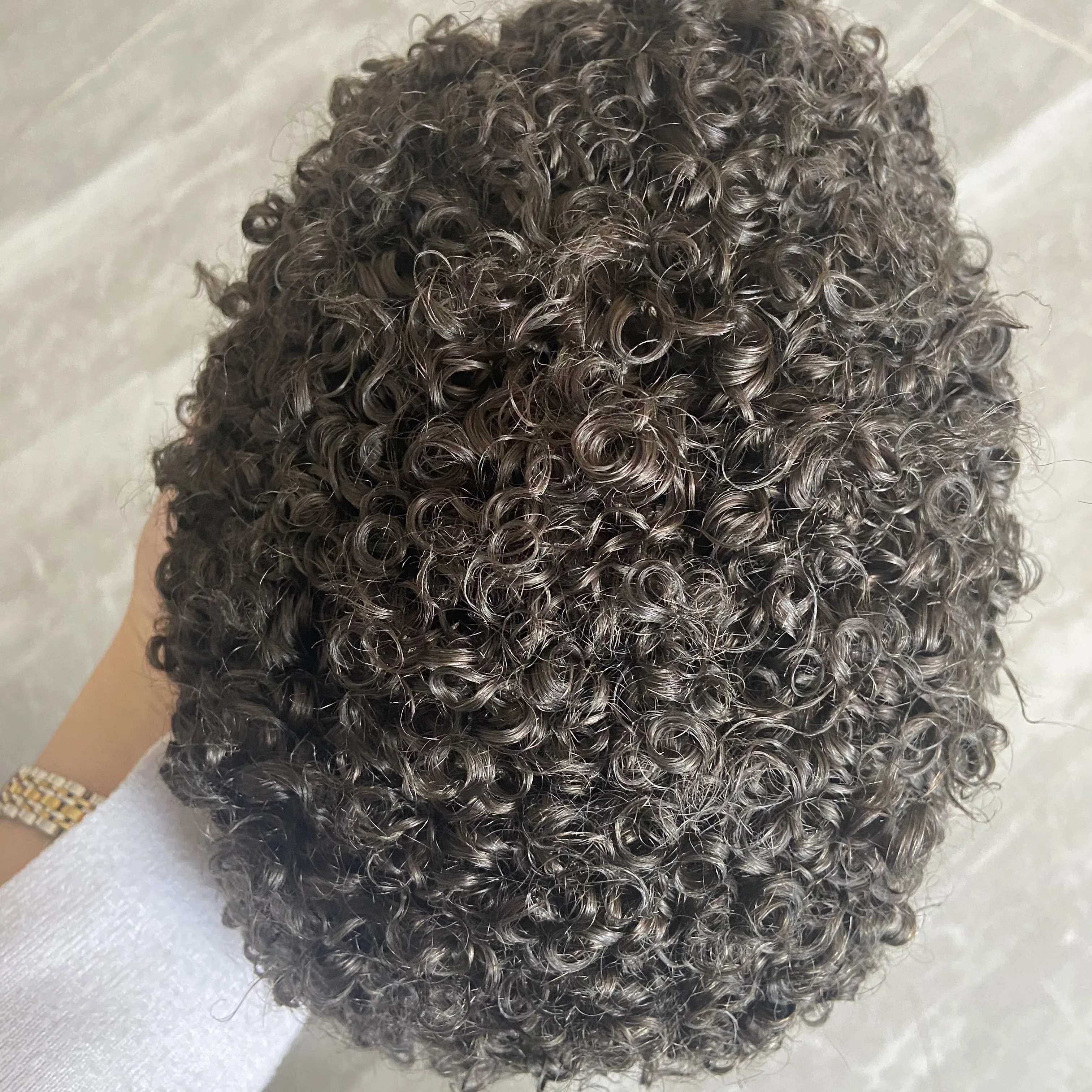 Brown Curly 15mm Human Hair Durable Thin Skin Base Toupee for Men Soft Full PU Skin Hair System Prosthesis African American Wigs