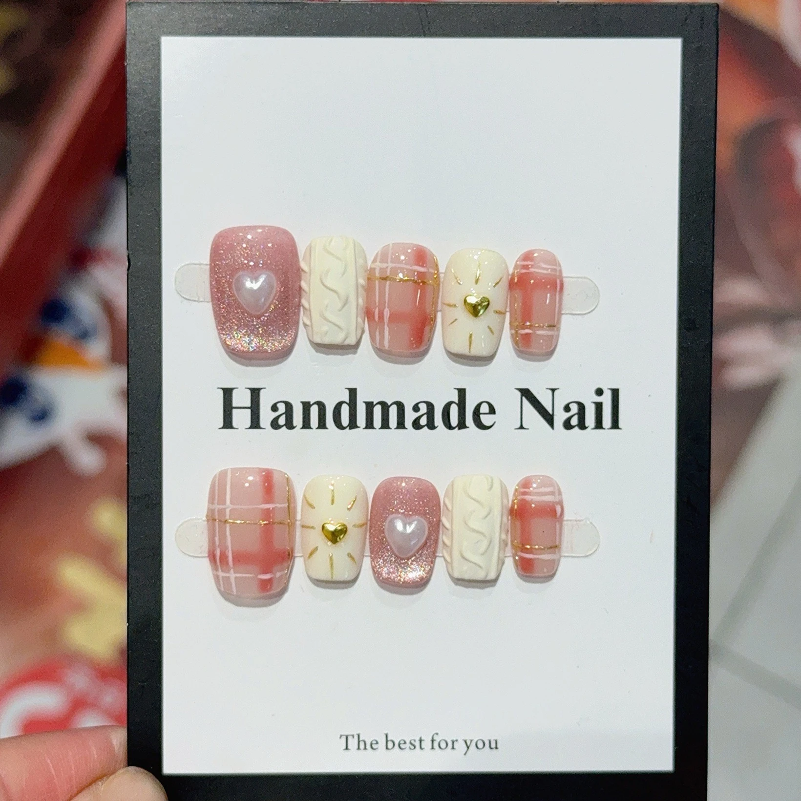 

10Pcs Short Coffin Handmade Press on Nails Pink Fake Nails 3D Love Wearable Stick-on Nails False Nail Uñas Накладные Ногти 네일팁