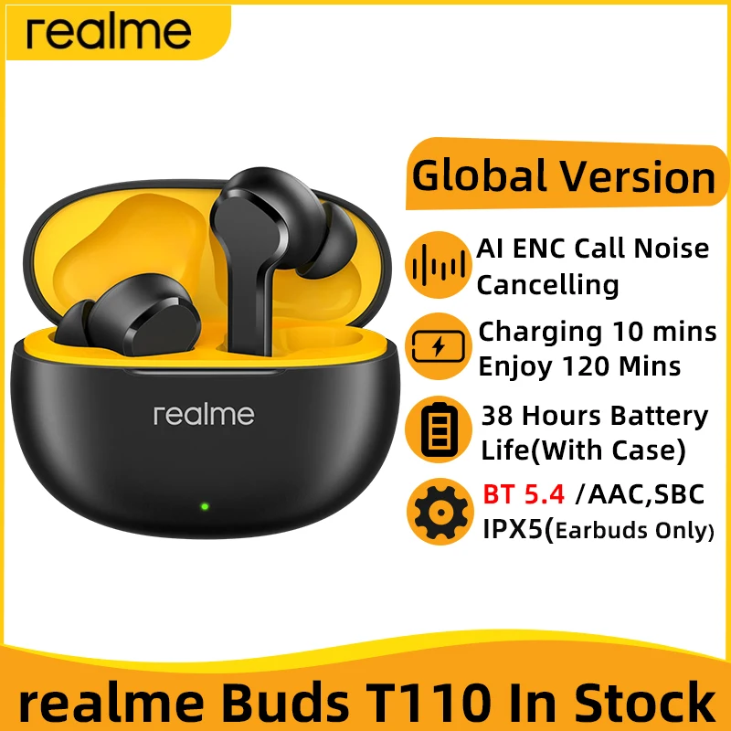 Global Version realme Buds T110 TWS Earphone Bluetooth 5.3 AI Niose Cancelling Wireless Headphone 28 Hour Battery 