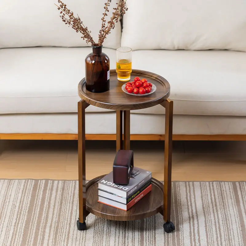 Mobile chess and card room tea table Solid wood tea table Round living room Household multi-functional tea cart with wheels Simp
