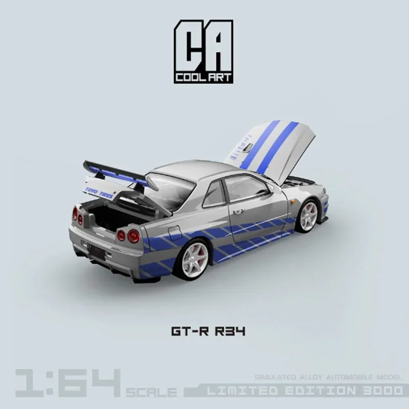 Cool Art 1:64 Scale GT-R R34 With Doll Simulation Alloy Car Model Classics Adult Souvenir Gift Hobby & Toys