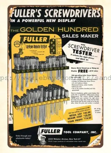 1955 Fuller's Screwdrivers tools mechanic automotive metal tin sign