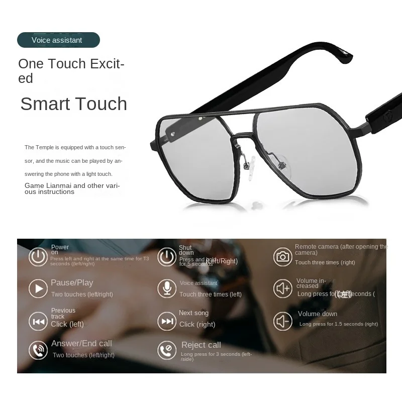 

New AI Translation Intelligent Bluetooth Glasses American Retro Metal Double Beam Magnetic Charging Color Changing Lenses 2026