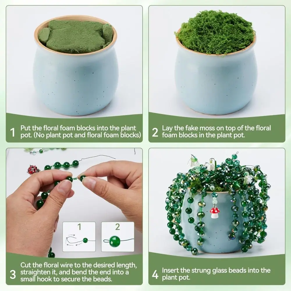 Crystal Glass Material 6mm Green Glass Beads Set Green Series Color Beginner Friendly DIY Beaded Plants Handmade DIY Supplies