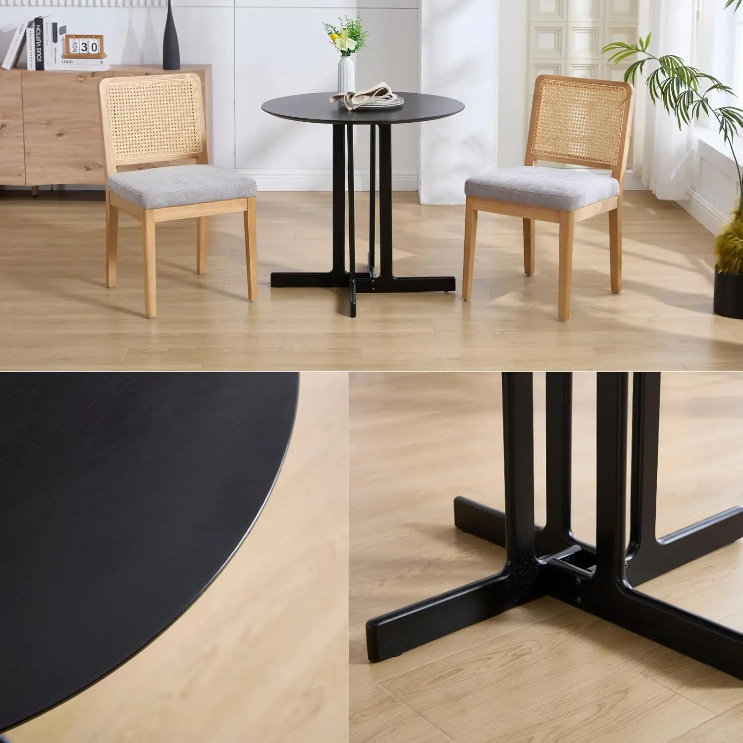 Duomay Solid Wood Round Dining Table, 31.5"" Wide Small Dining Room Table For 2 Or 4 Farmhouse Circle Kitchen Table For Home