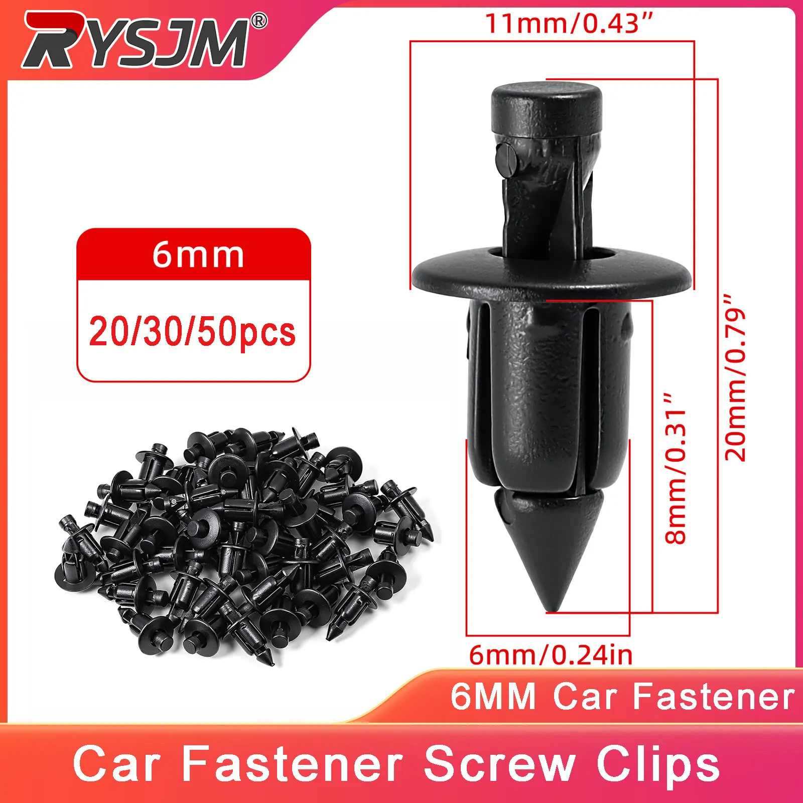 20/30/50 Uds. Remaches Negros de 6mm para Carenado, Clips de Plástico para Paneles de Carrocería, Remaches de Plástico para Carenado para Honda Suzuki Kawasaki
