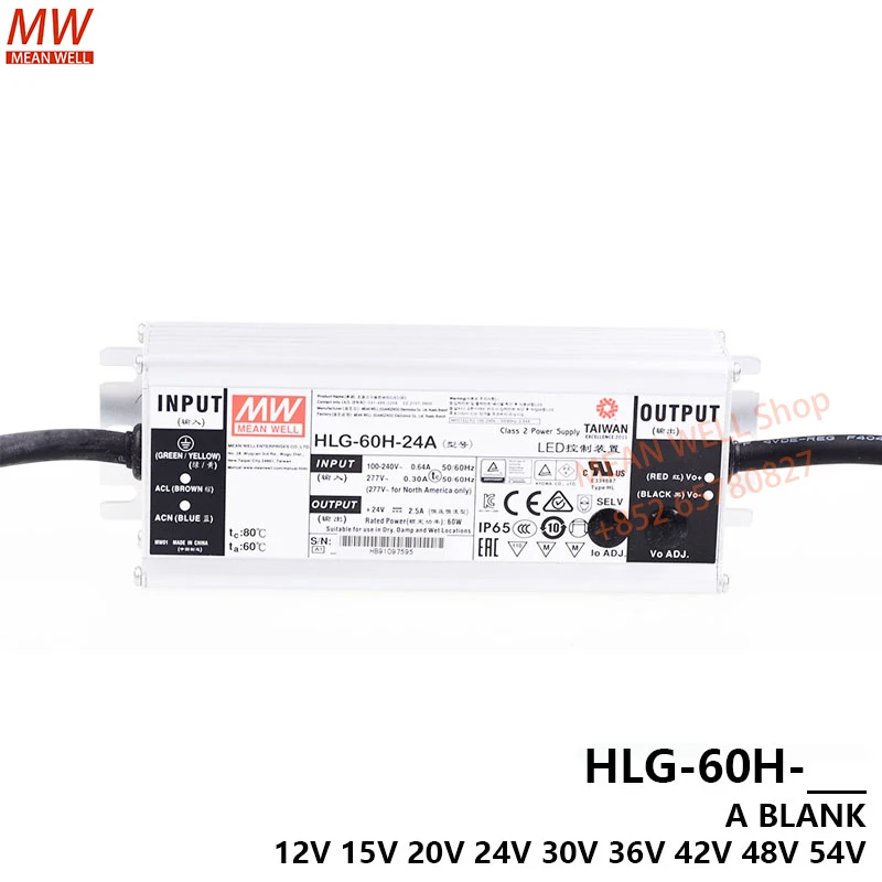 Oryginalny sterownik LED MEAN WELL 60W ze stałym napięciem + prądem stałym HLG-60H-42B HLG-60H-54B 15 20 24 30 36 42 48 54 A/B