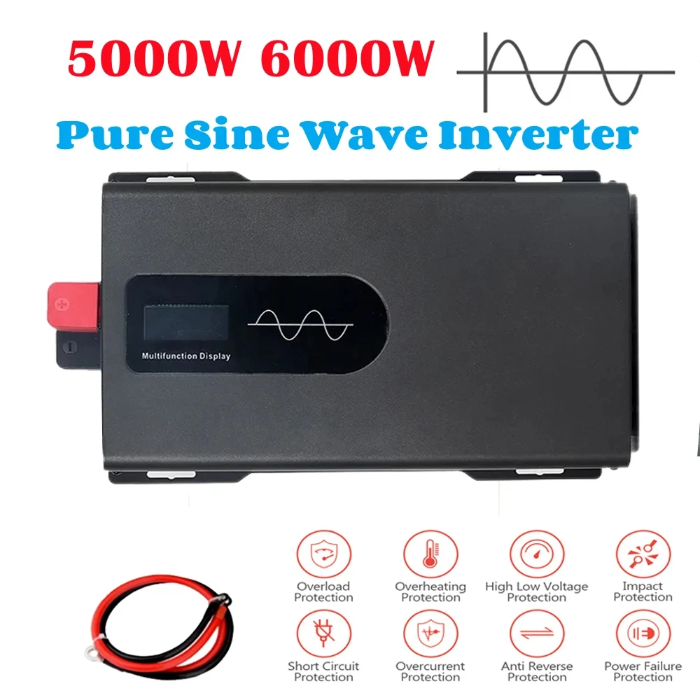 Pure Sine Wave Inverter Solar Car Power Inverter Transformer Voltage Converter 5000W 6000W DC 12V-96V to AC 220V 230V 50Hz 60Hz