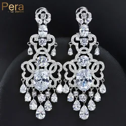 Pera Famous Brand Wedding Jewelry Large Statement Long Dangling Drop Earrings for Women With Shiny White Cubic Zirconia E239