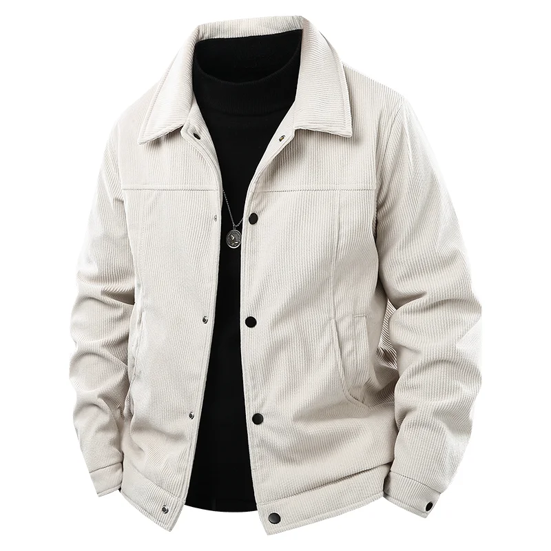 Men Corduroy Jacket Notch Lapel Solid Color Casual Business Coat