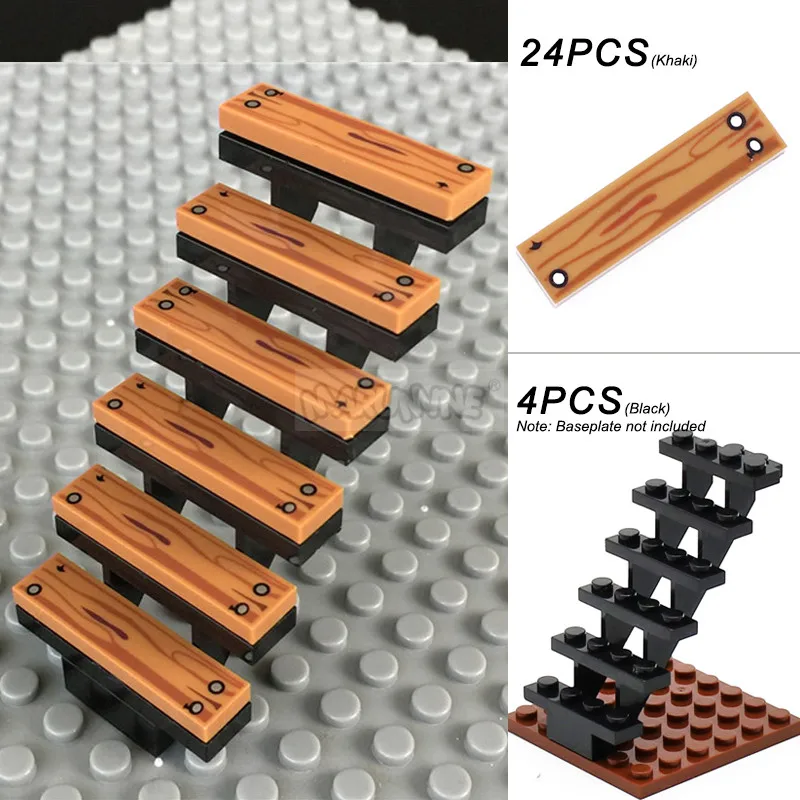 Marumine 10 Stück Treppenhaus-MOC-Steine, 7 x 4 x 6 Haustreppen, gerade offen, 30134 Stufen, Leiter, modular, My City-Baustein-Partikel