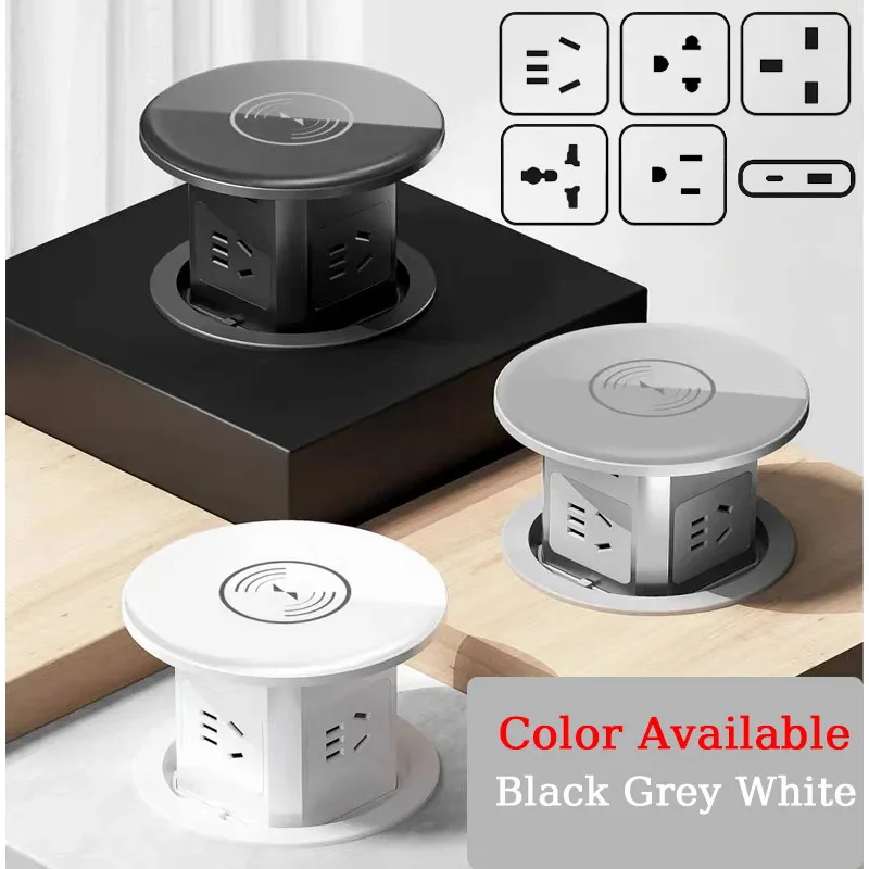 

Retractable pop up socket wireless charge USB Port US UK au universal automatic lifting anti-pinch protection outlet desktop