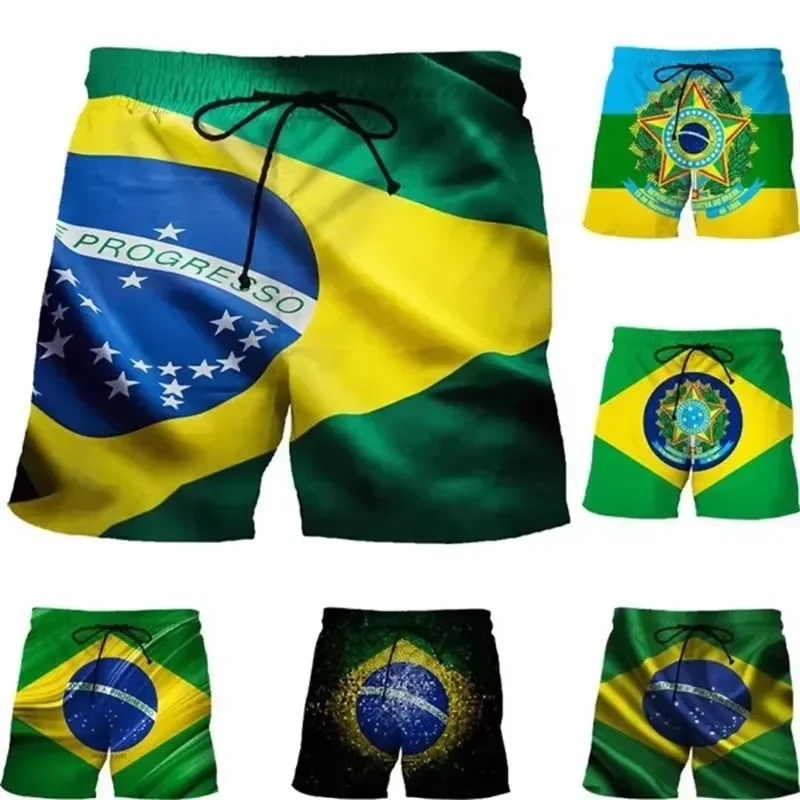 Men Beach Shorts Brazil Flag Pattern Summer Fashion Casual Board Shorts Outdoor Sport Gym Swimming Trunks For Male