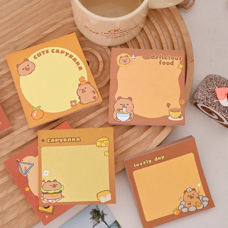 50 Sheets Kawaii Capybara Cartoon Animals Sticky Notes Students Stationery Notepad Memorandum Cartoon Non-Sticky Message Paper