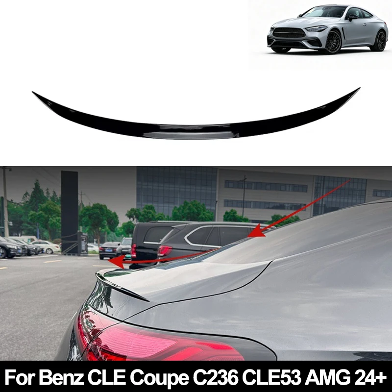 For Mercedes Benz Accessories CLE Coupe C236 2024+ CLE53 AMG Car Rear Trunk Spoiler Wing Boot Lip Glossy Black Soft Plastic