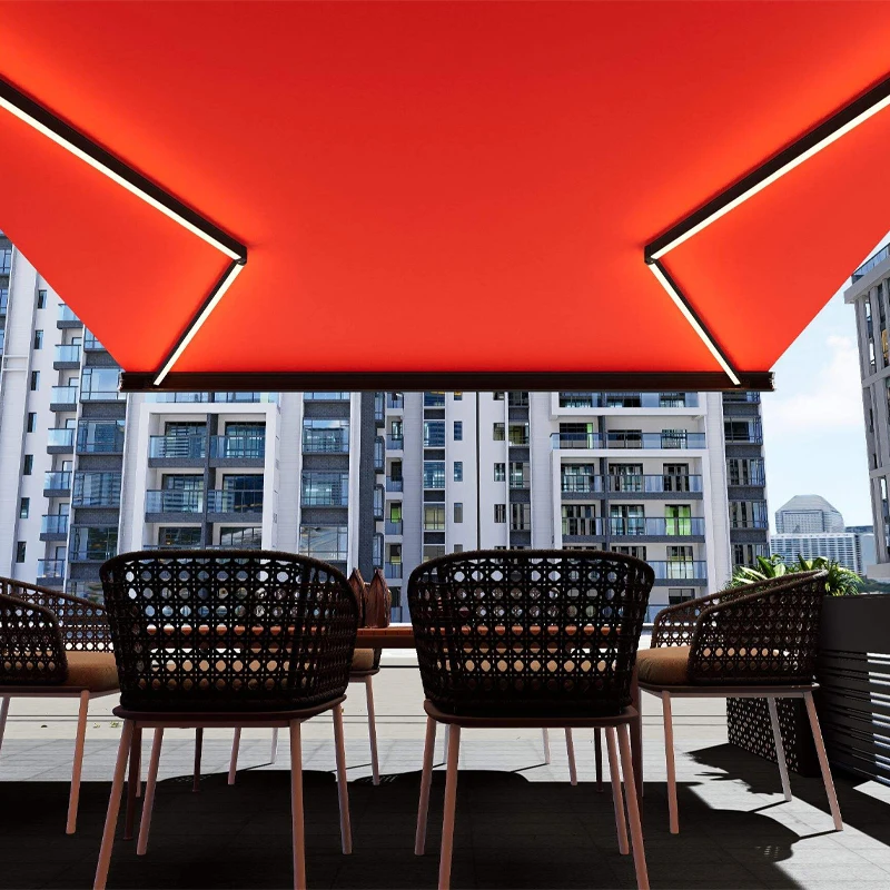 Full Cassette Motorized Retractable Awning with LED Light Aluminum Folding Arm Waterproof Outdoor Patio Sun Shade Canopy